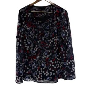 Sanctuary Blouse Womens XL Black Red Paisley Lightweight Lined Career Top